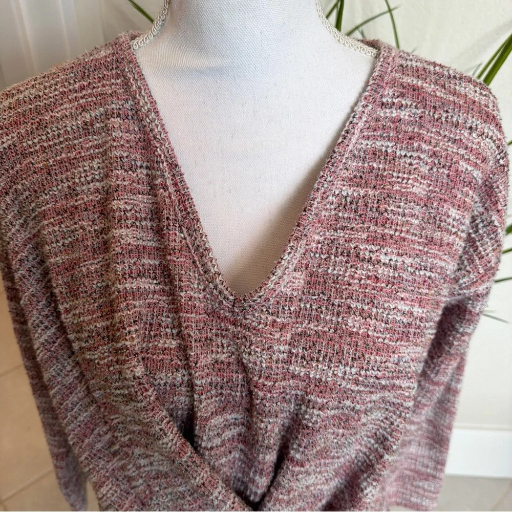 lou grey for Loft pink & White Tweed LS Shirt XS Cross Front V Neck - Picture 2 of 11